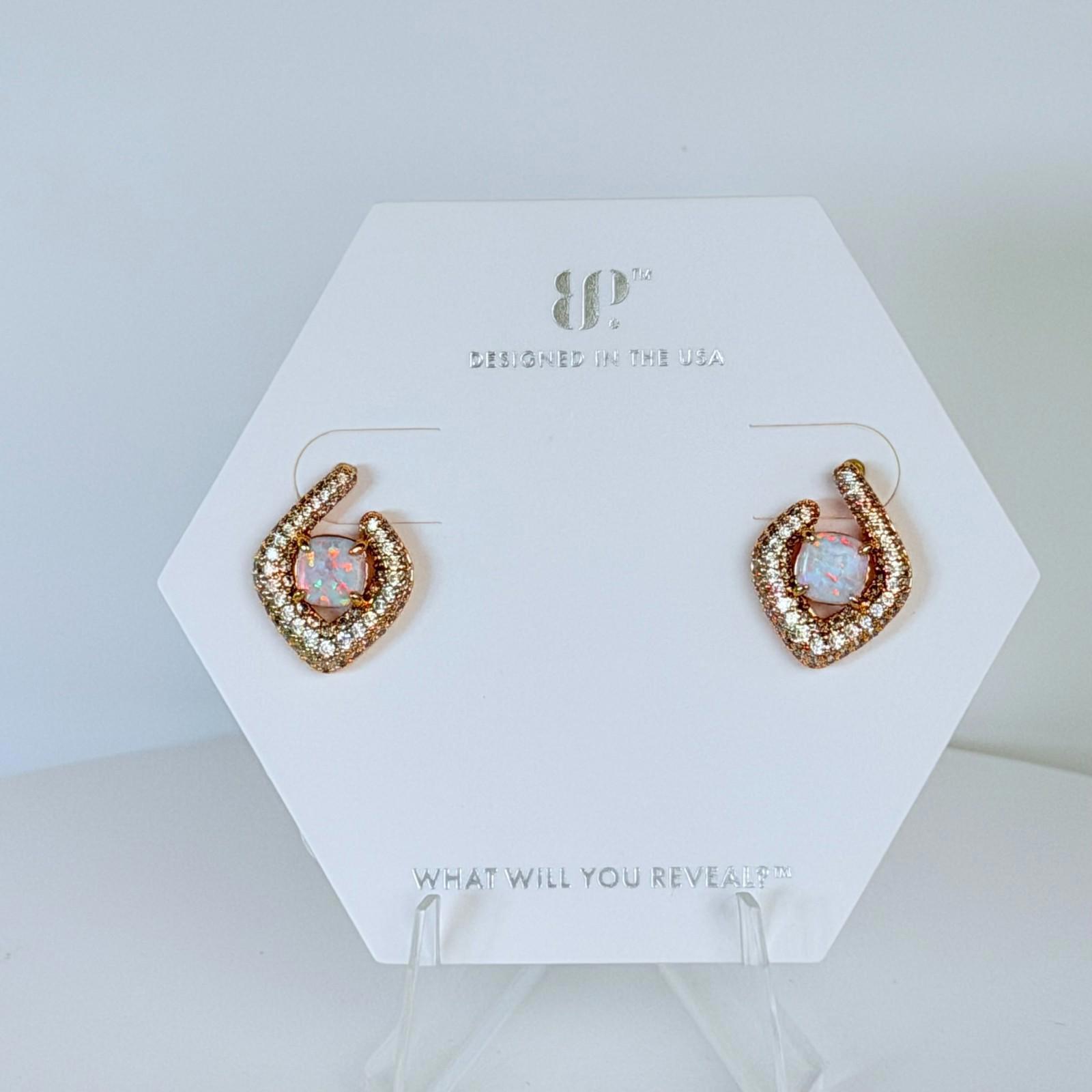 Bomb Party October Earrings Pave "Beneath The Glimmer" White Opal On Gold